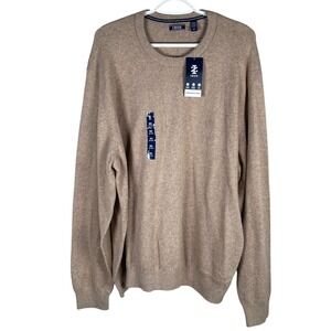NEW Izod Crewneck Soft Sweater Mens 2XL Camel Heather Tan Pullover Cotton Blend